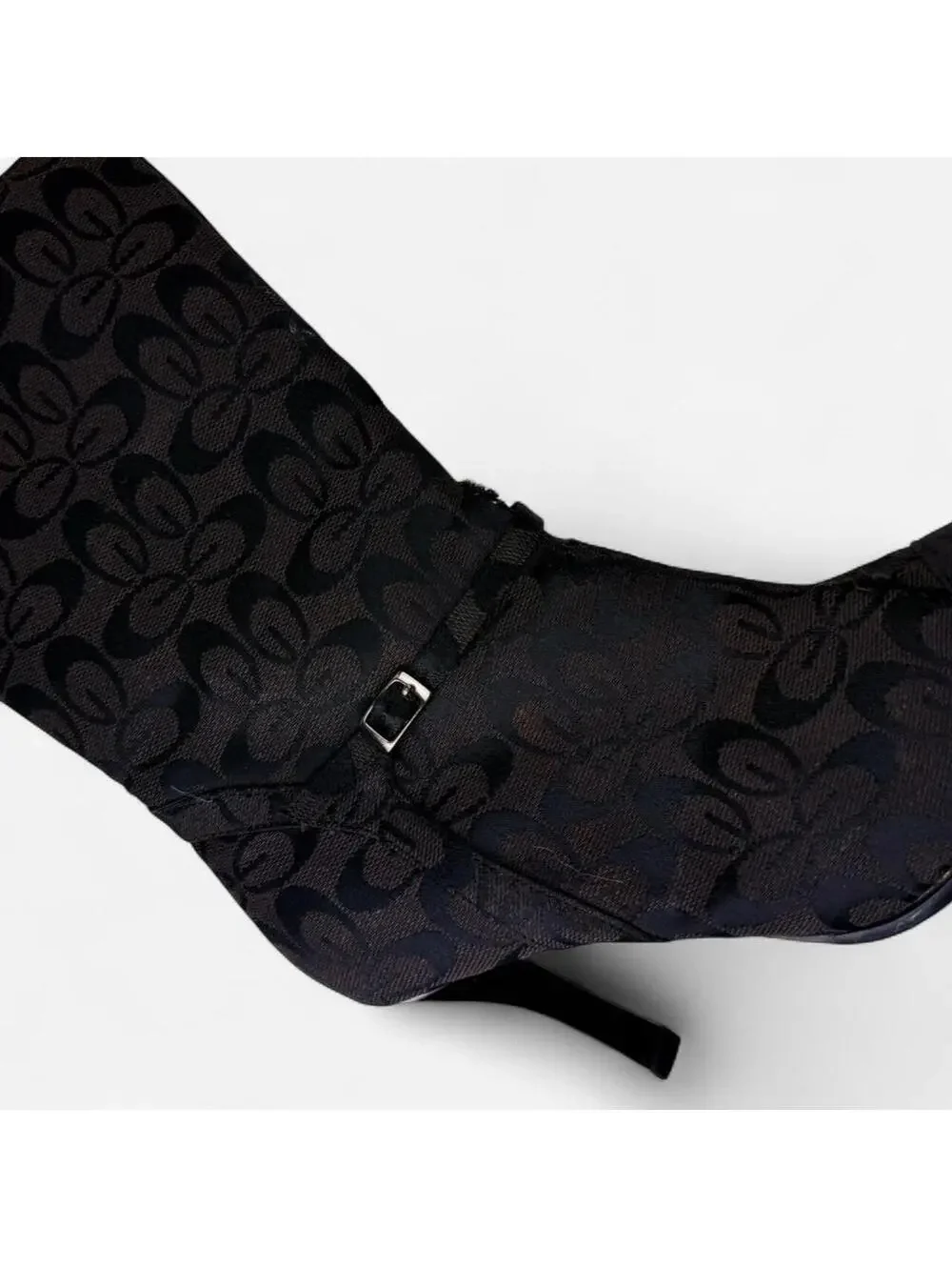 Y2K Black Floral Brocade Stiletto Heeled Ankle Boots
